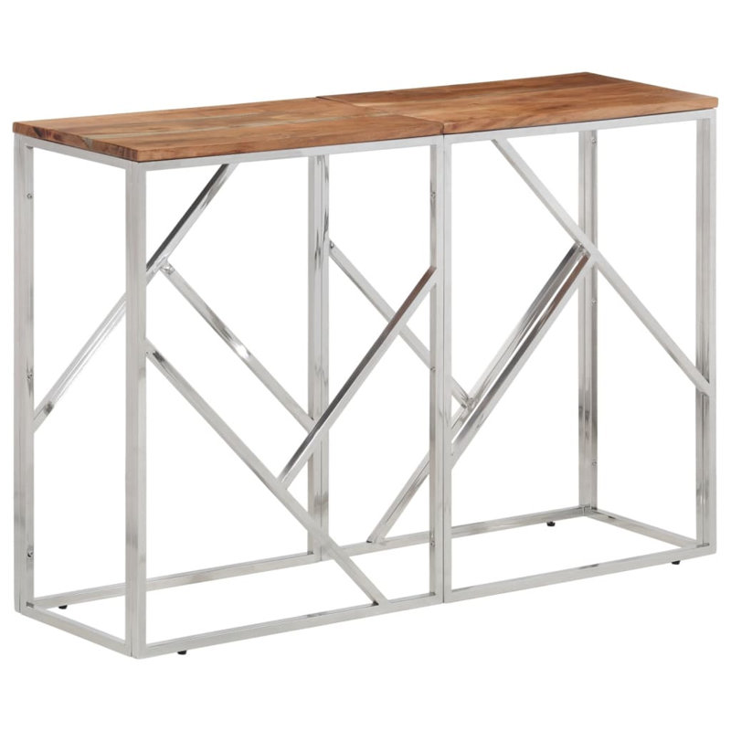 Petroniu Solid Wood Top Console Table, 70cm H x 110cm W x 30cm D, Brown, Silver
