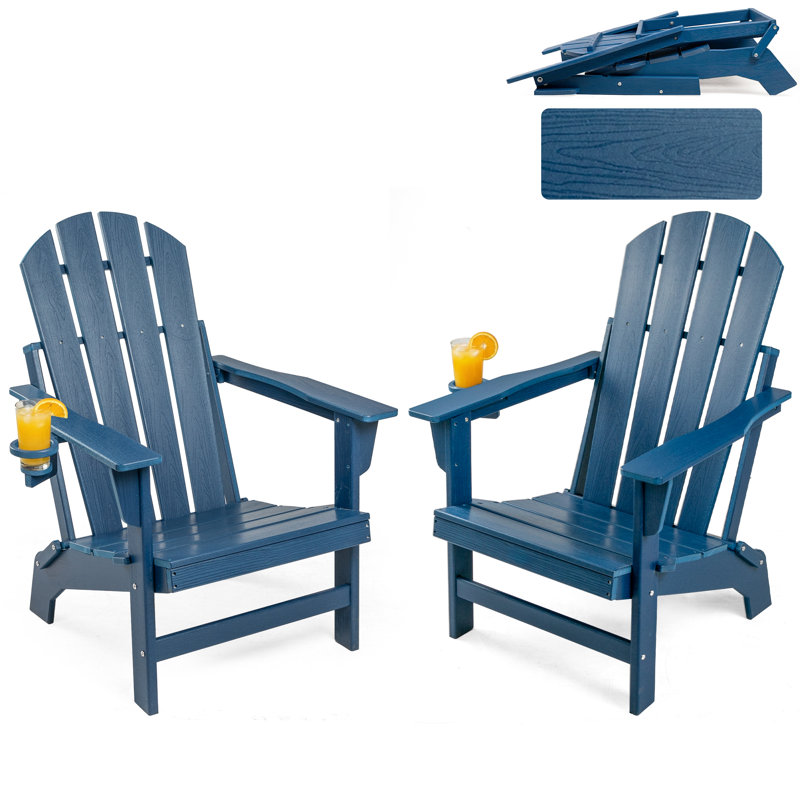2pcs Foldable Outdoor Adirondack Chairs, Navy, 2