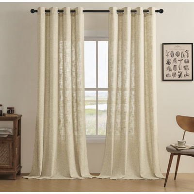 Draycott Polyester Linen Textured Light Filtering Semi-Sheer Grommet Curtain Pair