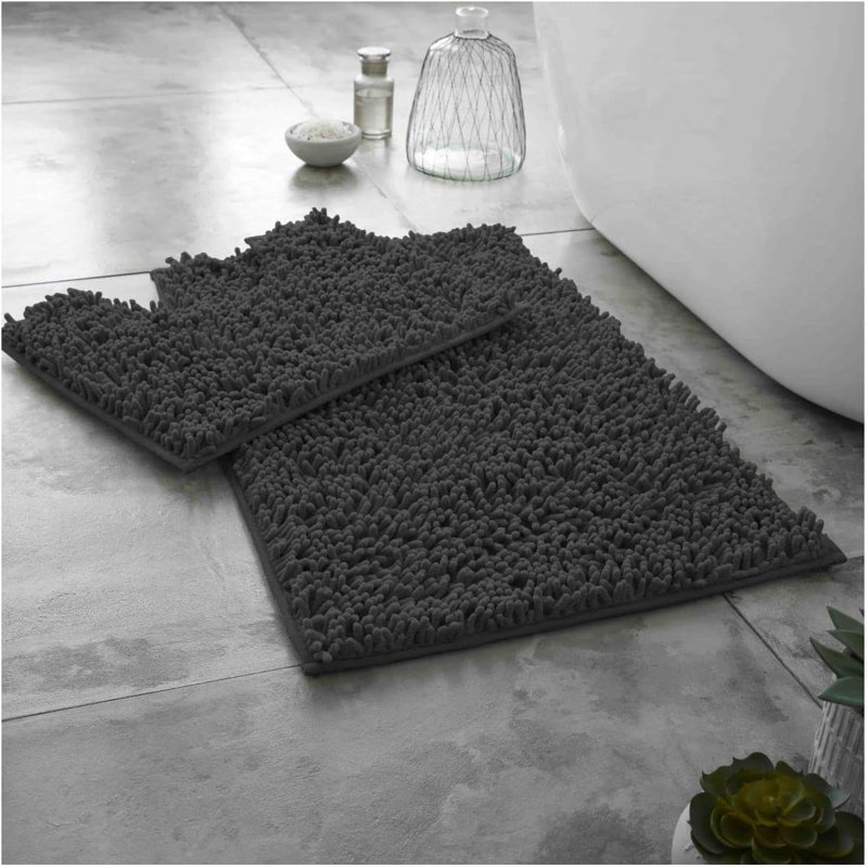 2 Piece Set Rectangle/U-shaped Bath Mat, Charcoal