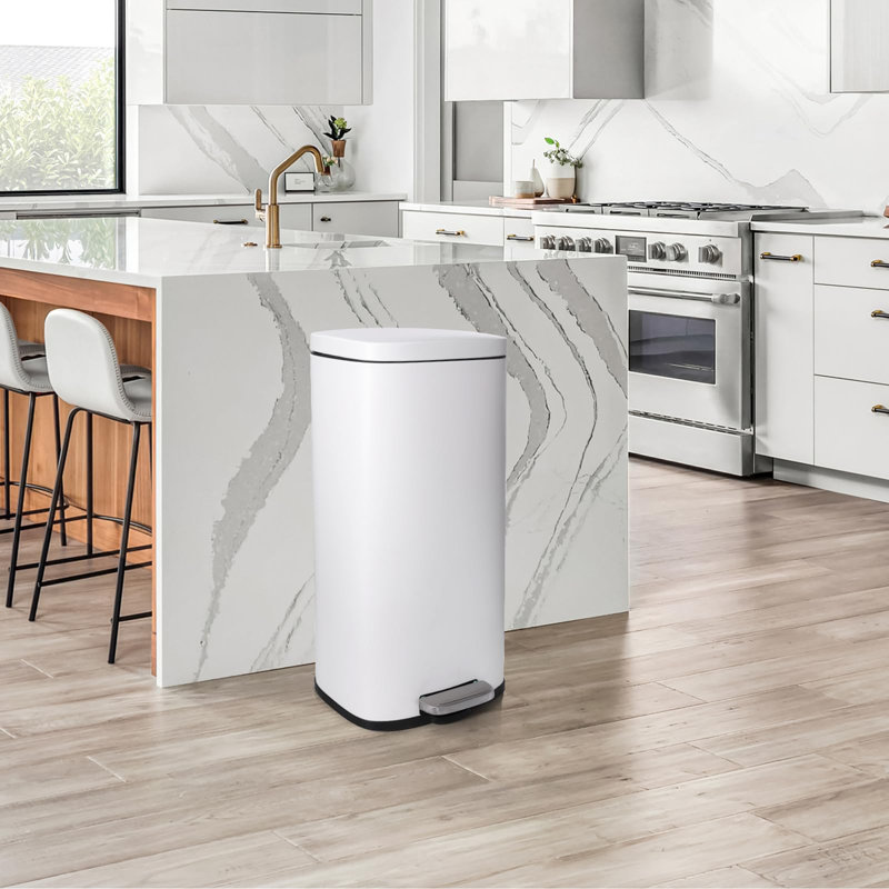 Stainless Steel Step On Multi-Compartment Rubbish & Recycling Bin - 30L, White