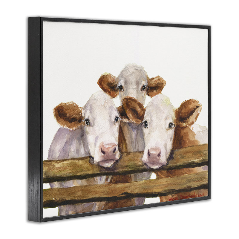 «Three Cow Friends», estampe numérique par George Dyachenko, Cadre noir, H 16 po x l 20 po