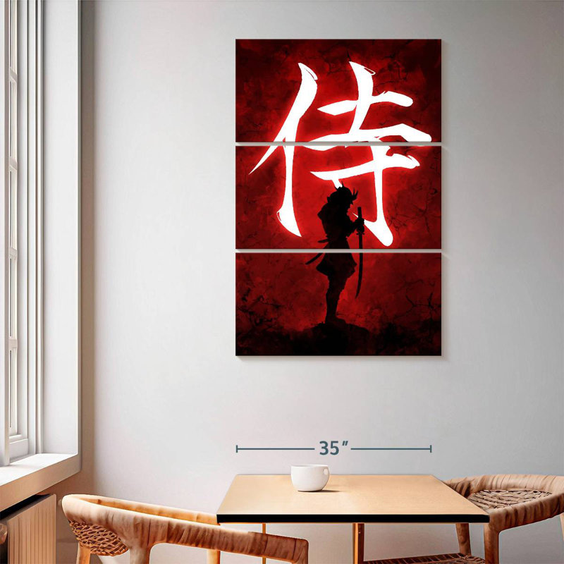 Leisha Samurai sur fond rouge, H 65 po x l 42 po