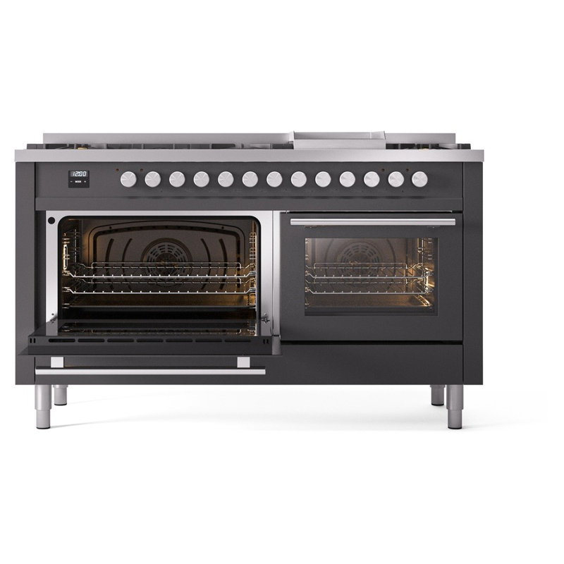ILVE ProfessionalPlus II 60 Dual Fuel Range, knobs, Graphite Matte, Liquid Propane