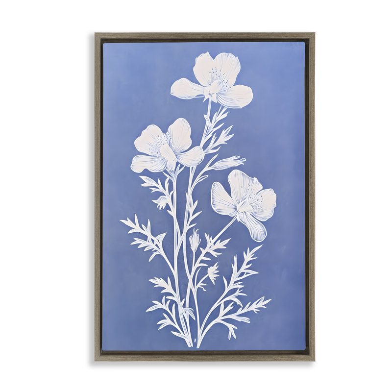 Toile flottante encadrée Cerulean Blue Blooms par Petals Prints Design, H 25 po x l 17 po, Cadre flottant orme Montalcino