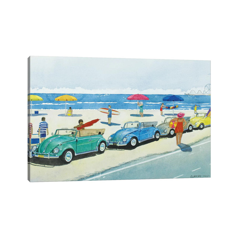 Retro Beetle Beach by Cory Clifford - Painting on Canvas, Wrapped Canvas, 20.32cm H x 30.48cm W x 1.91cm D