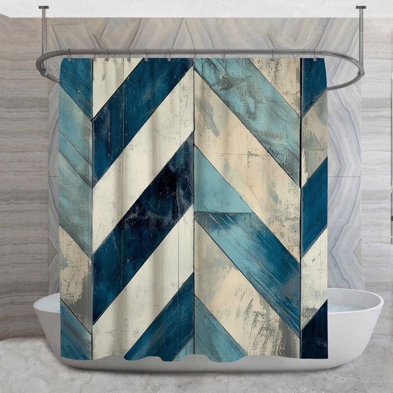 Wood Pattern Shower Curtain -  Geometric Bathroom Decor Scandinavian, 93"H x 70"W