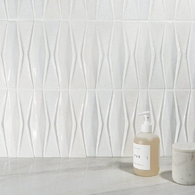 Nabi Harlequin 2x8 Glossy Glass Mosaic Tile, White