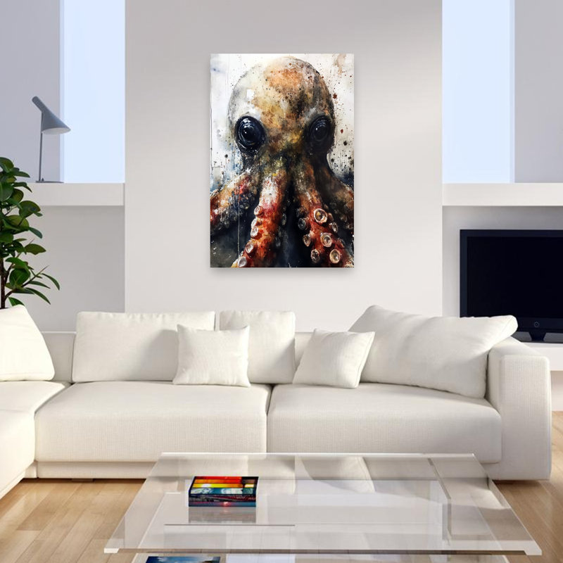 Mysterious Deep Sea Octopus, art mural contemporain, 48" H x 32" W