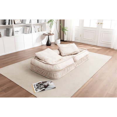 Upholstered Adult & Pet Bed With Adjustable Position And Massage Pillow, Soft Foam Cushions, Surrounded By Velvet Pillows, Metal Frame, Beige Color, 69.22In D X 36.98In W 35.14In H Human Dog For