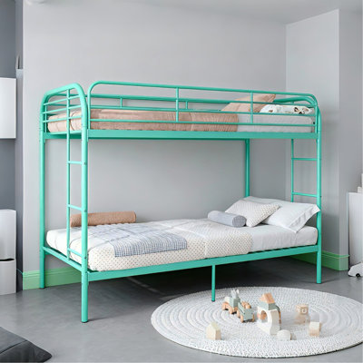 Lit superposé en métal simple au-dessus de simple, lits superposés robustes avec 2 échelles et garde-corps double, lit en fer pour l'école, chambre à coucher facile à assembler, Greem