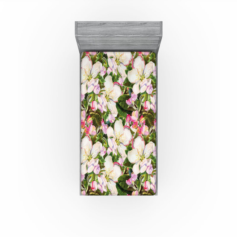 Drap-housse Ambesonne, Drap-housse de taille simple, Vert forêt, coquille d'œuf / floral