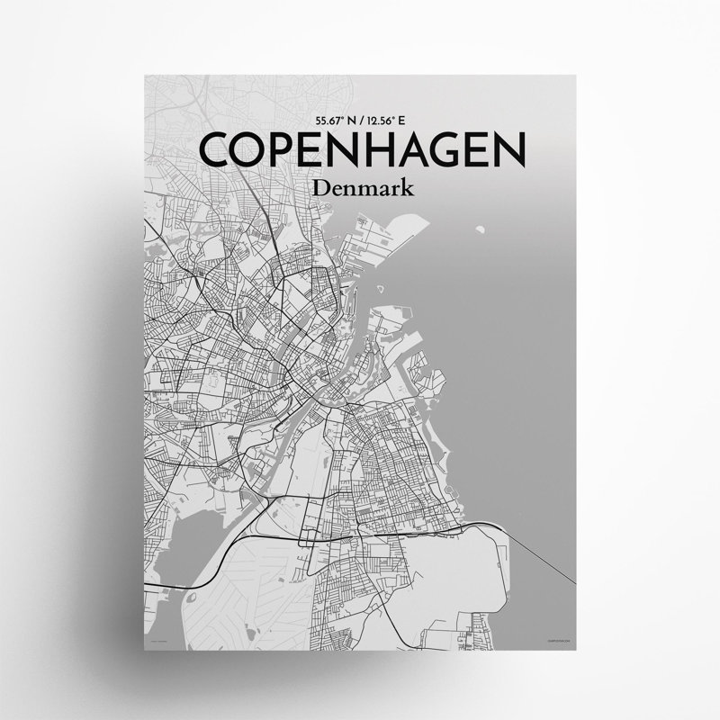 Copenhagen City Map In Tones - No Frame Print, 24cm H x 18cm W x 0.05cm D