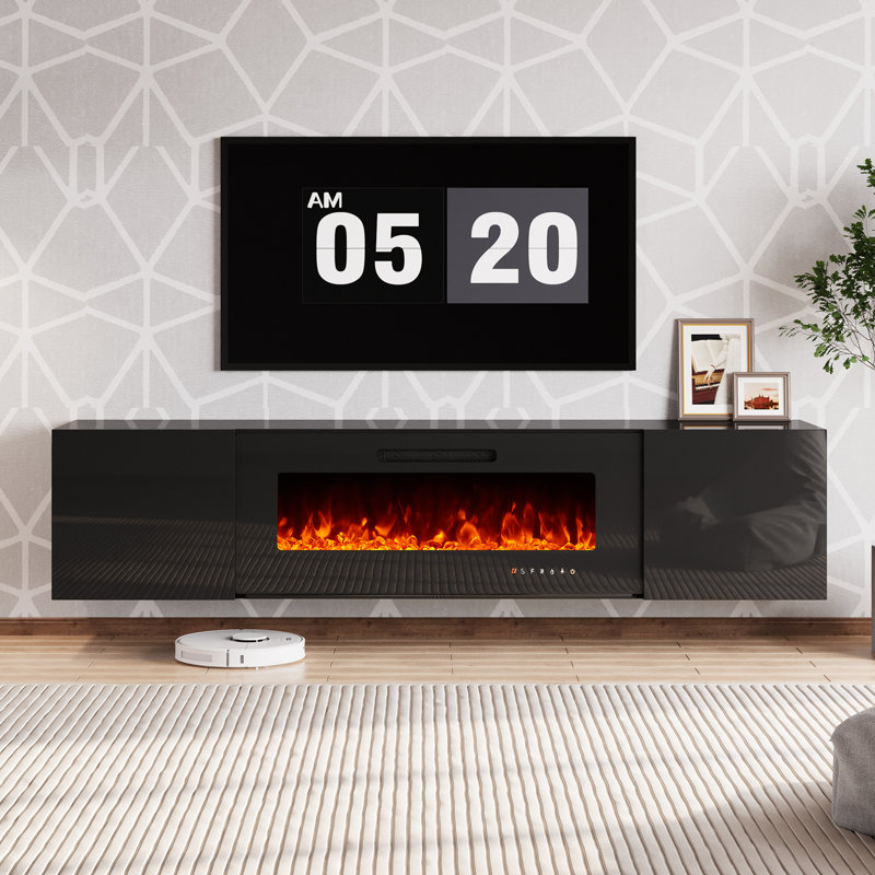 Meuble télé Bhhatu Highgloss, Noir, 80"