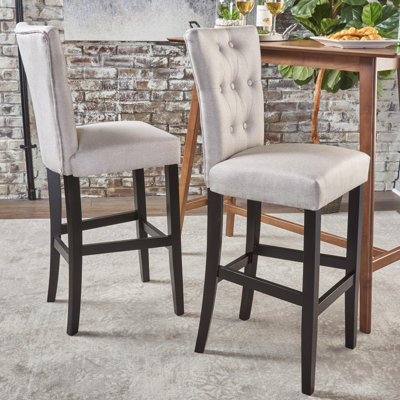 Élégante couleur blé, bois et tissu, avec coussin confortable et détails faits à la main, 2 pièces, assise en bois et tissu, hauteur de 46,6 po, largeur de 23,73 po, profondeur de 18,36 po