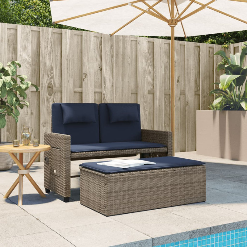 Banc de patio inclinable avec coussins vidaXL, Gris / bleu marine