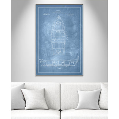 «Boat 1 Blueprint - Blue - Floater Frame», impression sur toile