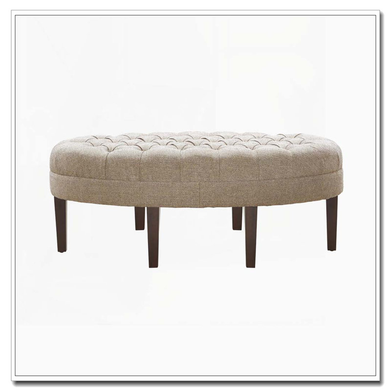 Oval Tufted Ottoman with Solid Wood Legs