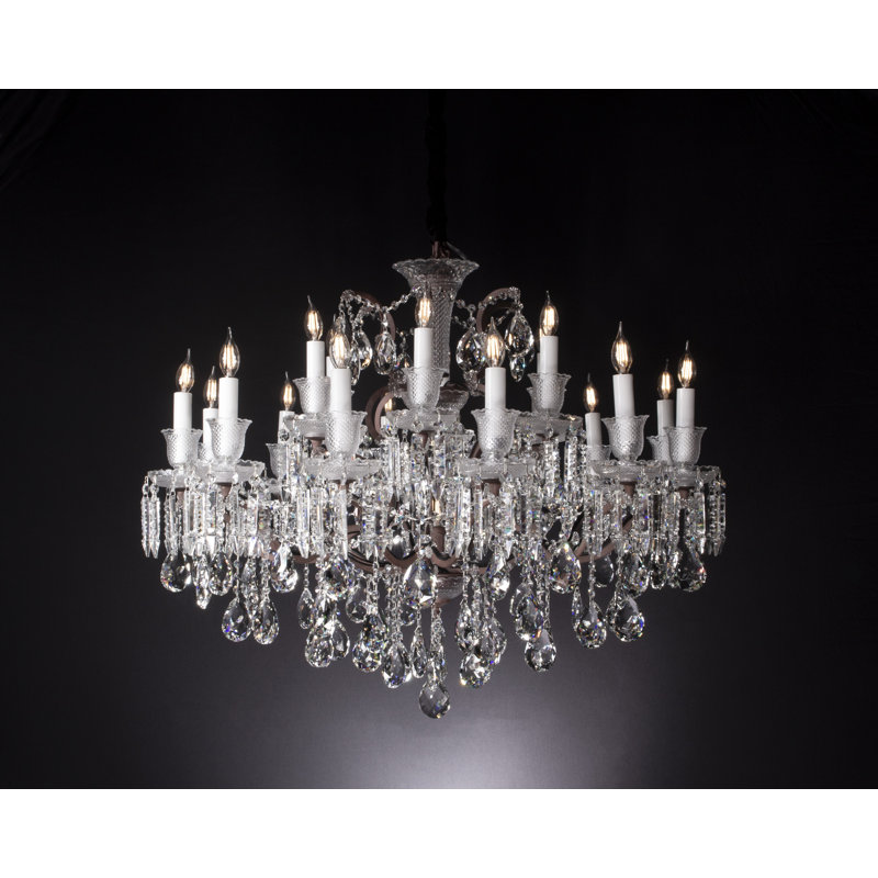 Lustre à plusieurs niveaux de style bougie 19 lumières avec accents en cristal Rodrigues, Rustique