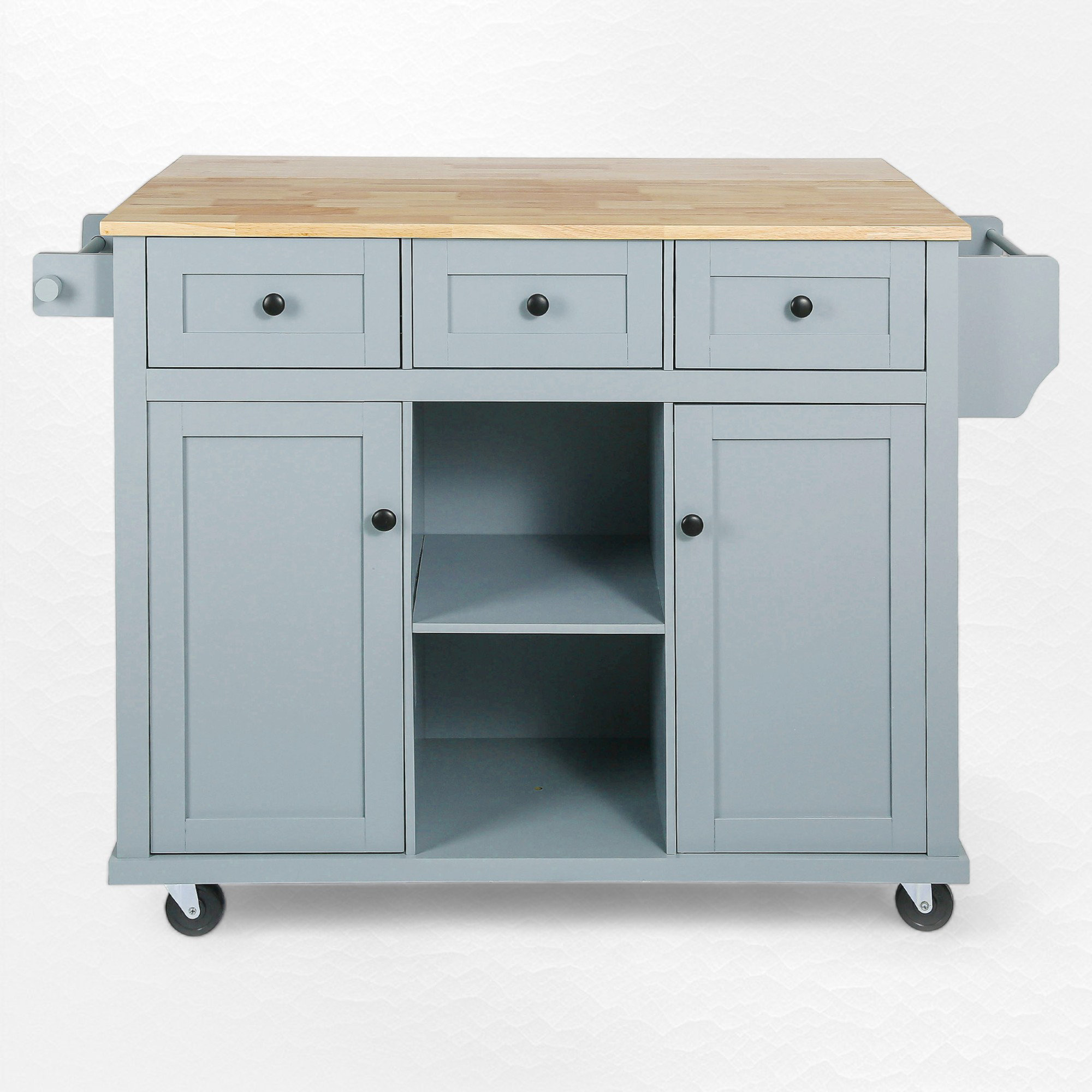 Red Barrel Studio® Wide Rolling Kitchen Island With Solid Wood Top,island,coffee cart & Reviews | Wayfair