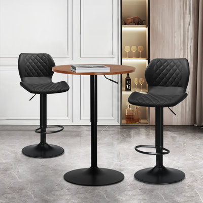 Moaid 3 Piece Height-adjustable Pub Table and Leathered Pedestal Bar Stool Dining Set
