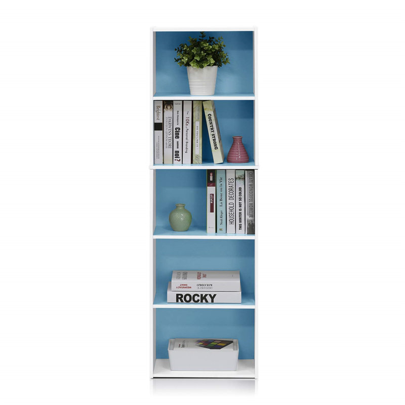 5-Tier Reversible Color Open Shelf Bookcase, White/Pink, White/Blue