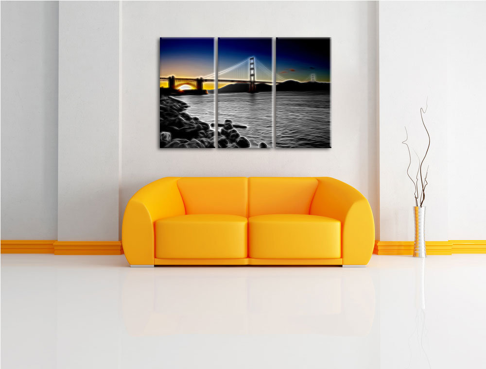 3-tlg. Leinwandbilder-Set „Red Golden Gate Bridge USA“, Grafikdruck