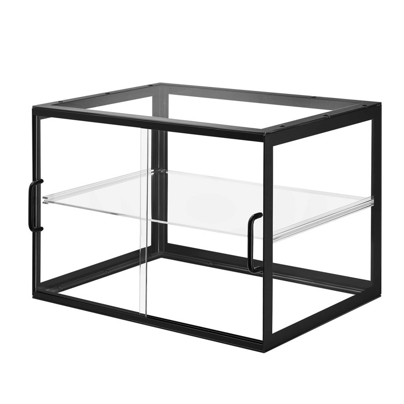 Vitrine de boulangerie, vitrine de pâtisserie commerciale à 2 niveaux, boîte à pain en acrylique transparent pour la cuisine, armoire à gâteau de fête avec porte coulissante pour beignet à dessert, 21,7 po x 15,2 po x 15,4 po