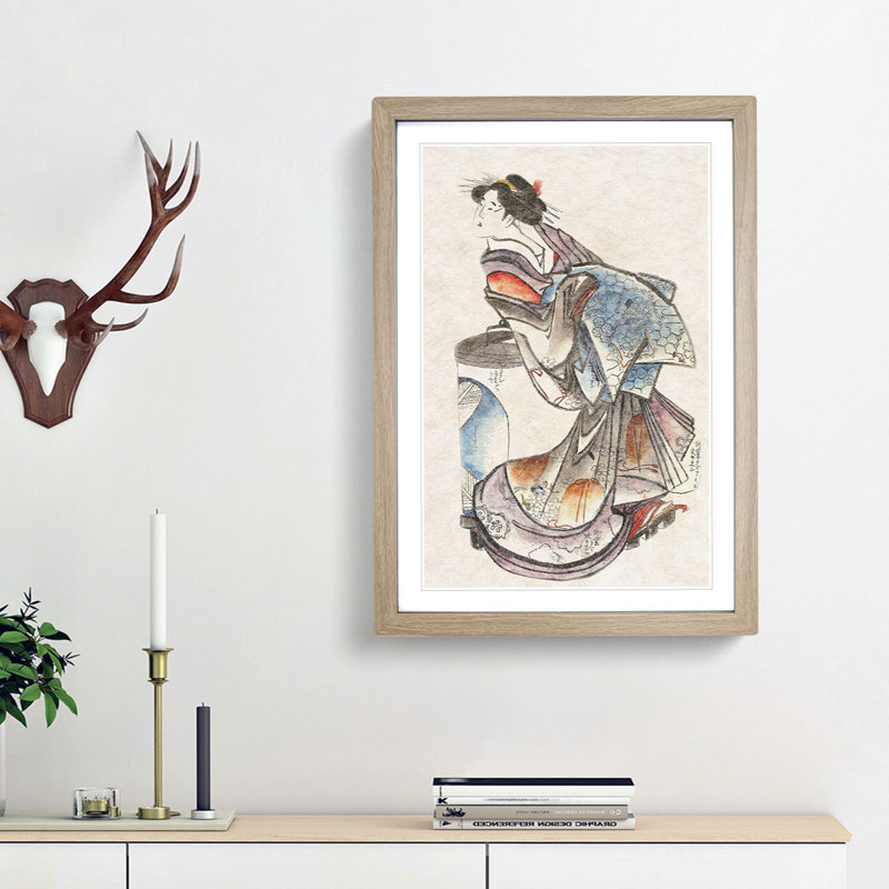 Geisha Sketch by Katsushika Hokusai - Picture Frame Graphic Art Print, 36cm H x 27cm W x 2cm D, Oak Framed
