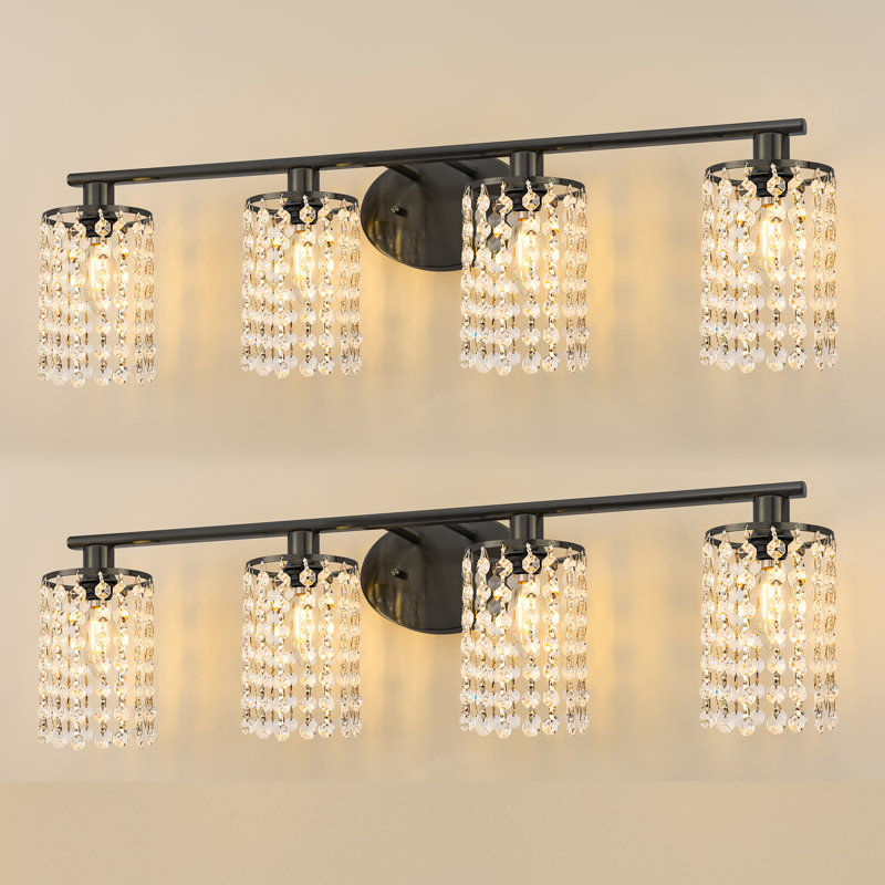 4-Light Dimmable Bathroom Vanity Light With Crystal, Matte Black