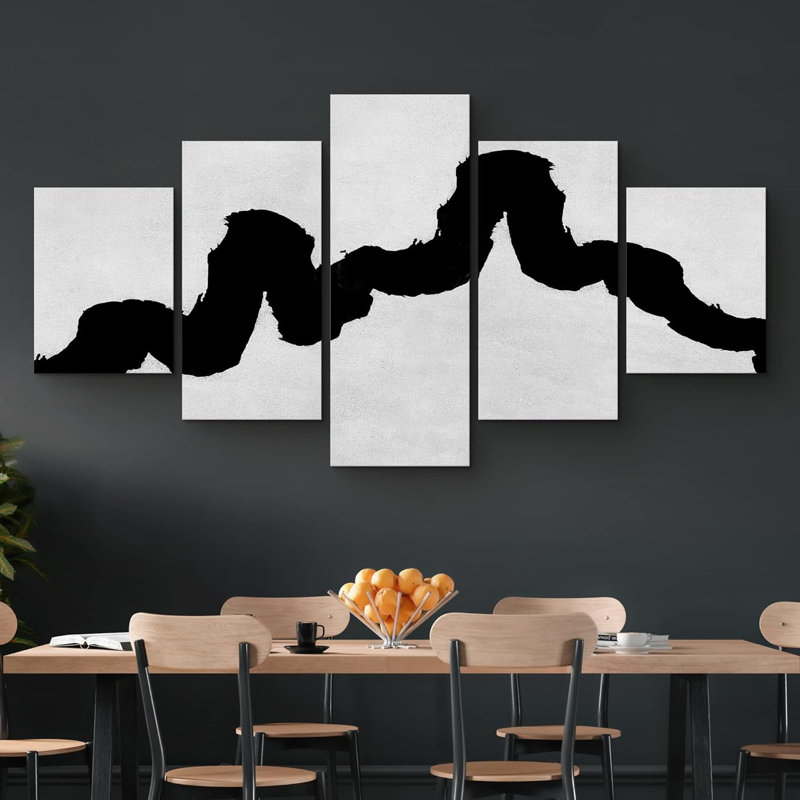 BAW, noir, blanc, niveaux de gris, spirale, anneau, géométrique, paysage, formes abstraites, illustrations, art moderne sur toile, ensemble de 5 pièces