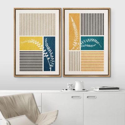 Silhouette géométrique de fleurs de style Mid-Century avec des blocs de formes abstraites, des illustrations de paysage moderne et chic en néon