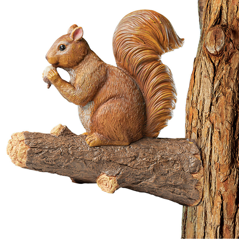 Realistic Brown Resin Squirrel on Faux Branch Tree Hanger