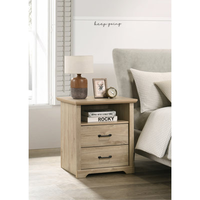 Elara 22"W Light Oak Finish 2-Drawer Nightstand Bedside Table With USB Charging  Ports