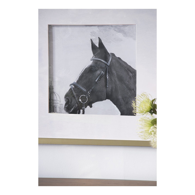 Set of 2 Horse Print Wall Art with Gold and White Accents, Framed Decor Panels