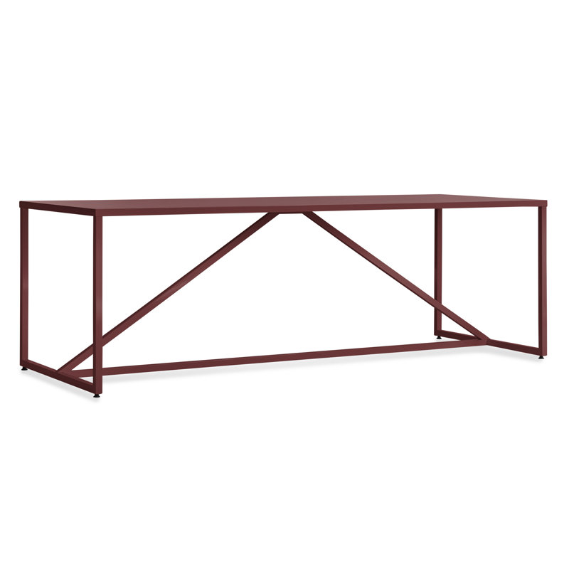 Strut Walnut Wood Dining Table, Oxblood, 35" W x 75" L, Standard (29" Height)
