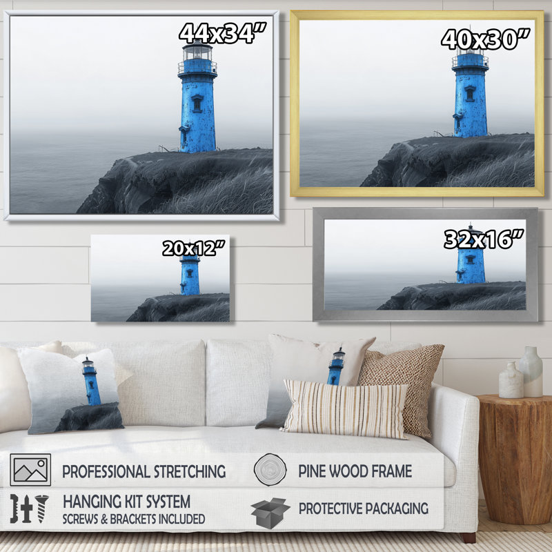 Reproduction d'art mural phare bleu en hiver III - Phares bleus, Cadre simple noir, H 12 po x l 20 po