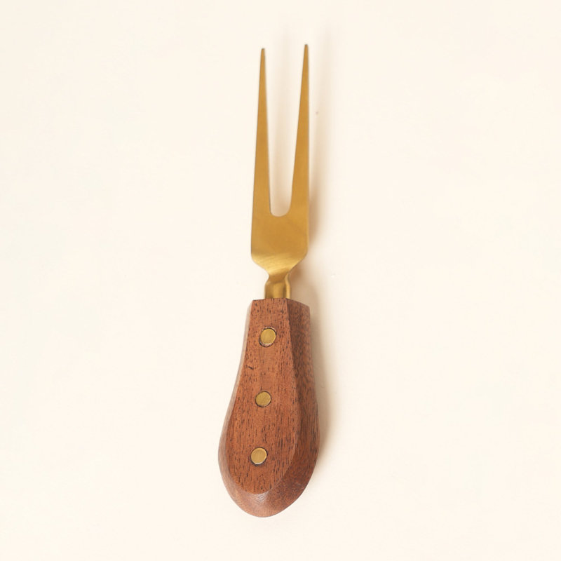 Ensemble de 2 couteaux à fromage dorés mats avec manches en bois de manguier, Naturel + PVD