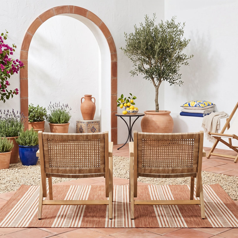 Ensemble de 2 fauteuils d'extérieur, structure en bois d'acacia et finition en osier tissé