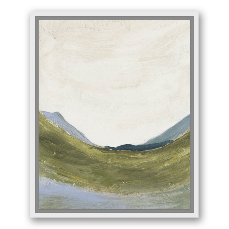 Paysage abstrait vert - peinture sur toile, H 21,75 po x l 17,75 po x P 1,75 po, Toile à cadre flottant blanc