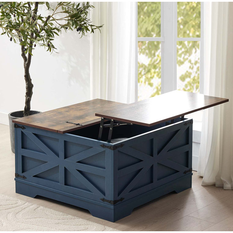 Table basse avec rangement, table basse de rangement carrée Farmhouse avec plateau relevable à charnières, table centrale carrée en bois, table basse avec grand compartiment de rangement caché pour le salon
