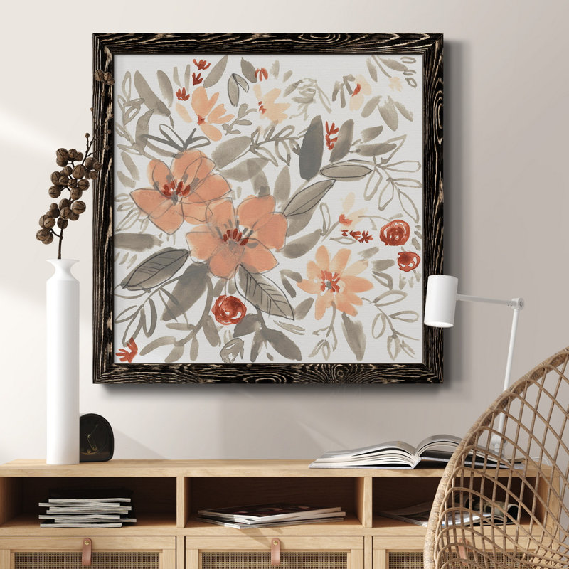 Toile encadrée «Peach & Rust Blooms I-Premium» - prête à être accrochée, H 20 po x l 20 po x P 1,5 po, Cadre noir
