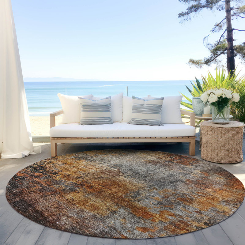 Paprika Red Round Washable Synthetic Flat Woven Rug