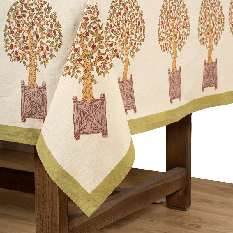 Orange Tree Tablecloth - Red/Green - 71" x 71", 90" Square