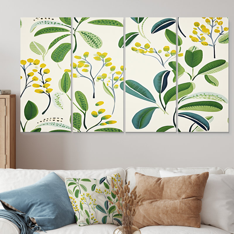 Ensemble de 4 pièces d'art mural "Feuillage printanier en fleurs", H 28 po x l 48 po