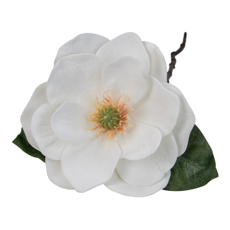Décoration de Noël 31 po en forme de magnolia artificiel blanc et vert