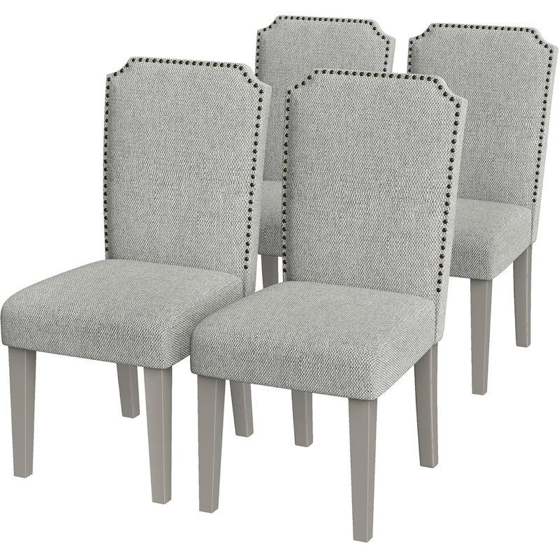 Set of 4 Upholstered Dining Chairs with   Wood Frame. Nailhead Trim. Padded High Back. 500 lbs Capacity Cotton Linen Fabric for Dining Room. Kitchen. Restaurant