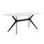 Salle à manger moderne 5 pièces avec plateau en pierre frittée, chaises rembourrées grises, pieds en métal noir, plateau de table au style tendance-1139200188