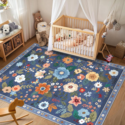 Tapis floral gris / bleu 5 x 8 po