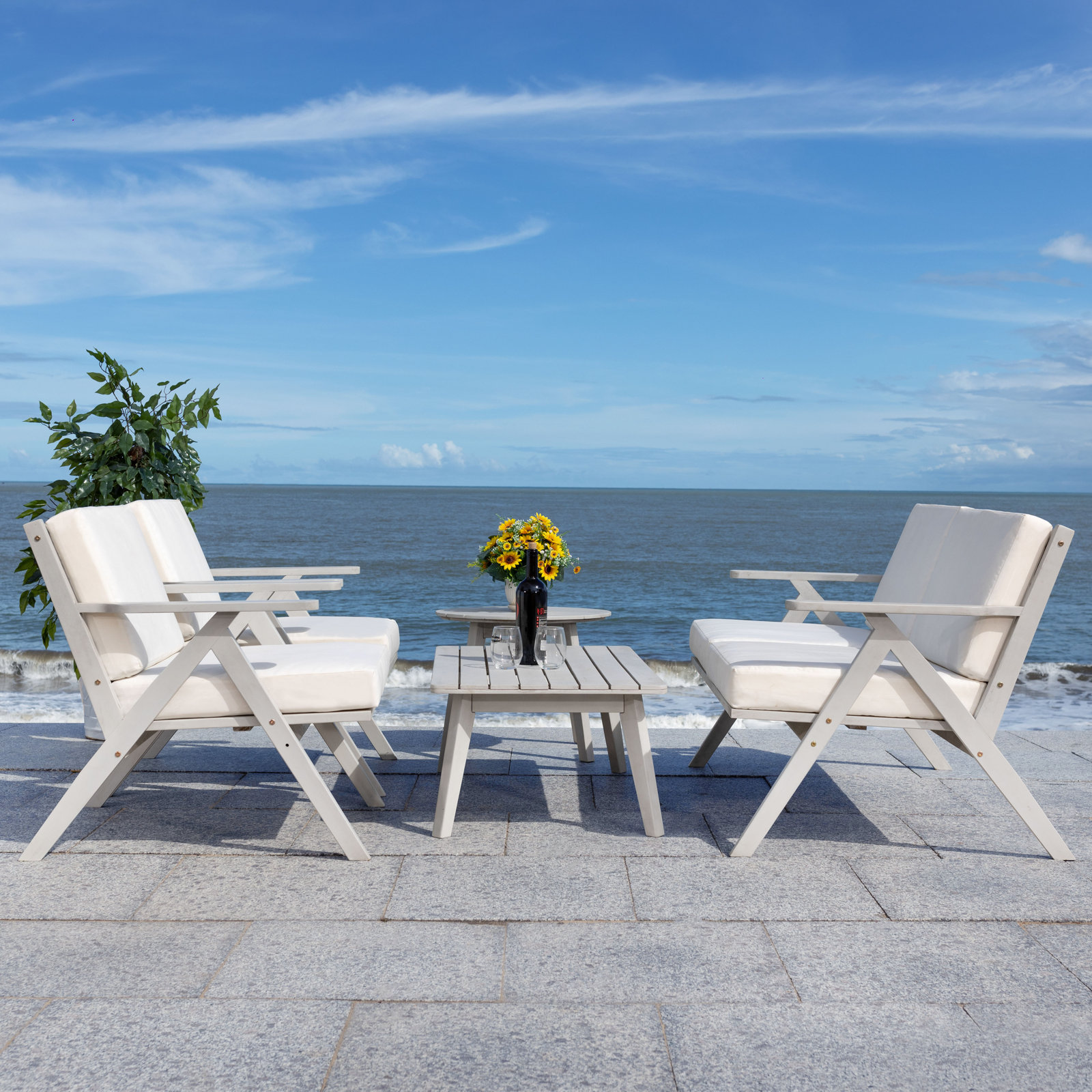 Jose 4-Person Acacia Patio Seating Group, Beige, Gray